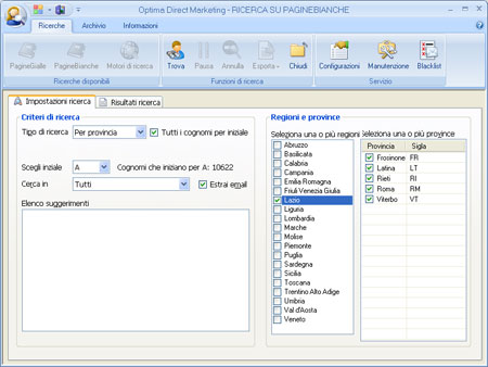 Finestra di ricerca modulo PB - paginebianche.it